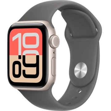 Apple Watch SE 3, GPS+Cellular, 40mm, Starlight Aluminum Case with Stone Gray Sport Band - M/L