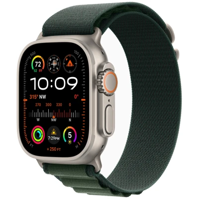 Apple Watch Ultra 2 (2024) GPS + Cellular, 49 мм, корпус из бежевого титана, ремешок Alpine тёмно-зелёного цвета, L