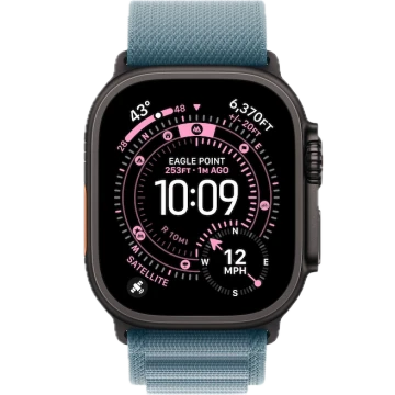 Apple Watch Ultra 3, 49mm, Black Titanium, Alpine Loop, Light Blue - L
