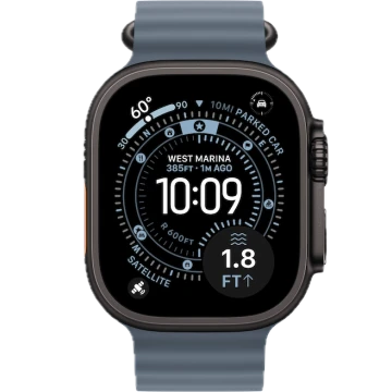 Apple Watch Ultra 3, 49mm, Black Titanium, Ocean Band, Anchor Blue
