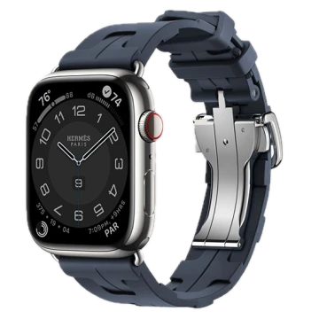 Apple Watch Hermes Series 10 46mm, Silver Titanium, Kilim Single Tour, Navy