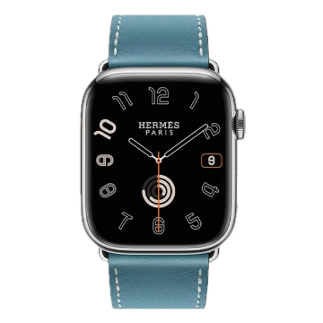 Apple Watch Hermes Series 10 46mm, Silver Titanium, Swift Leather Single Tour, Bleu Jean