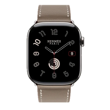 Apple Watch Hermes Series 10 46mm, Silver Titanium, Leather Single Tour, Etoupe