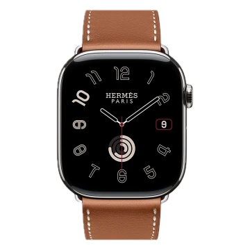 Apple Watch Hermes Series 10 46mm, Silver Titanium, Leather Single Tour, Gold